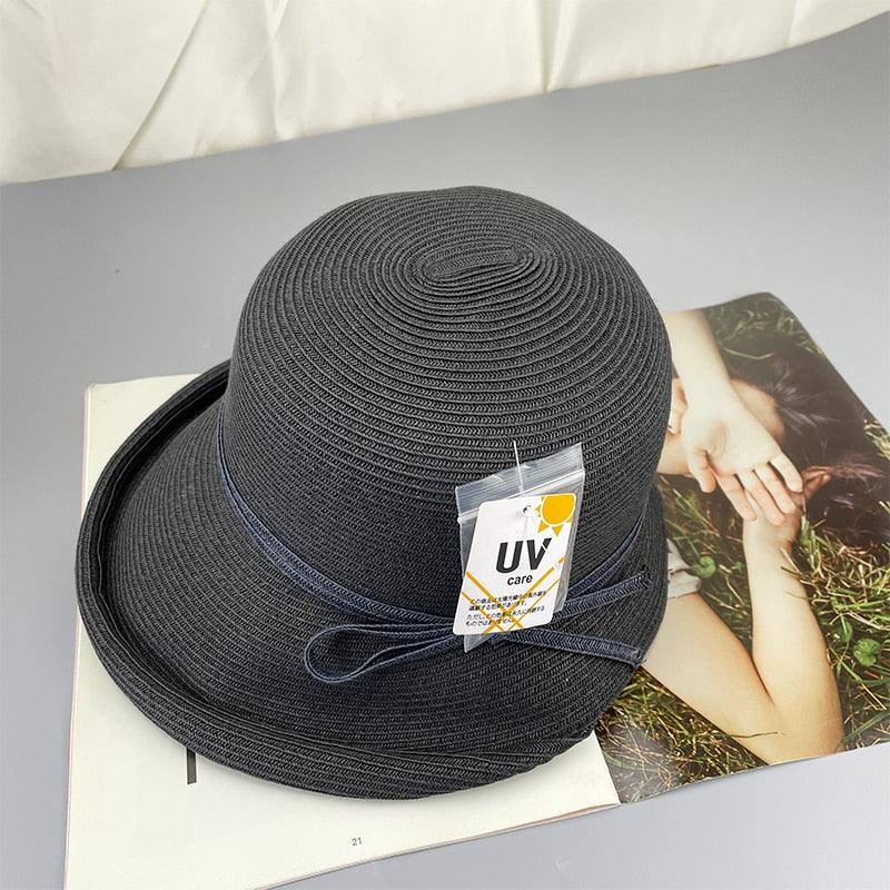 Classic Style Straw Hat Women Foldable Traveling Summer Women's Big Sun Hat Vintage Design Wide Side Straw Hat Female Summer Beach Hat Holiday Party Cap 56-58CM Stevvex