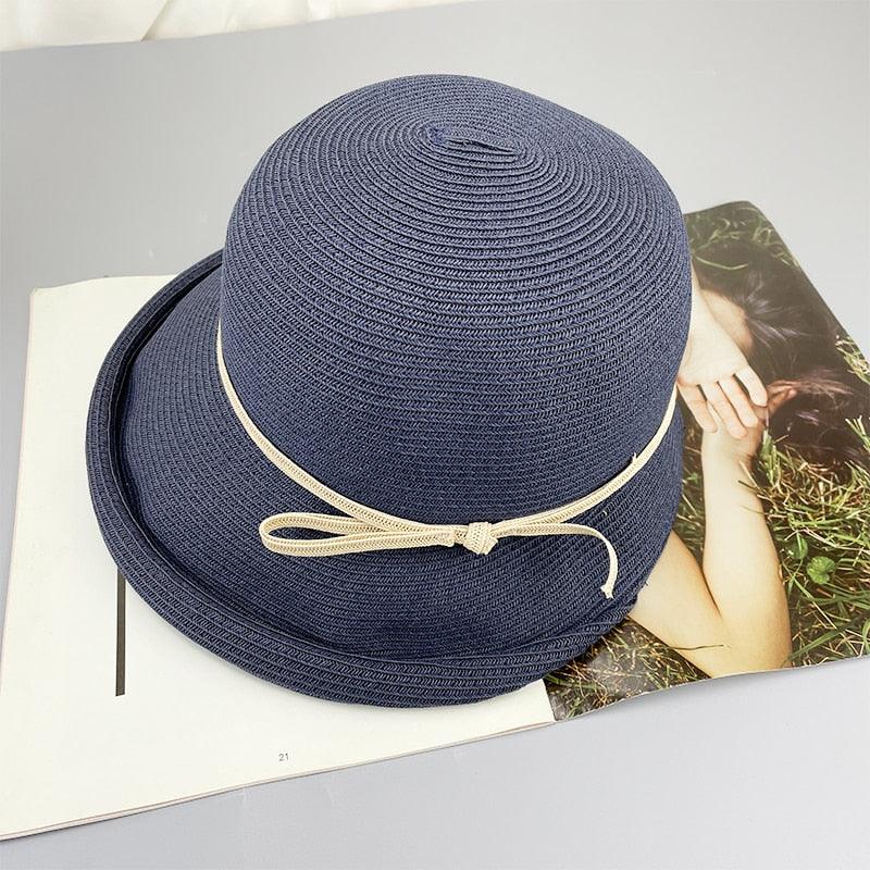 Classic Style Straw Hat Women Foldable Traveling Summer Women's Big Sun Hat Vintage Design Wide Side Straw Hat Female Summer Beach Hat Holiday Party Cap 56-58CM Stevvex