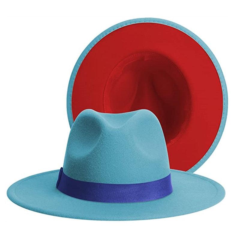 Classic Wide Brim Fedora Hat Men Women Two Colors Fedora Hats Cowboy Hat White Blue Belt Beautiful Design Soft Unisex Party Formal Hat 56-58CM Stevvex