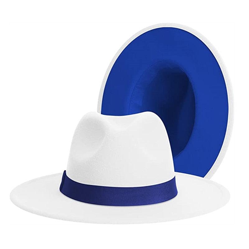Classic Wide Brim Fedora Hat Men Women Two Colors Fedora Hats Cowboy Hat White Blue Belt Beautiful Design Soft Unisex Party Formal Hat 56-58CM Stevvex