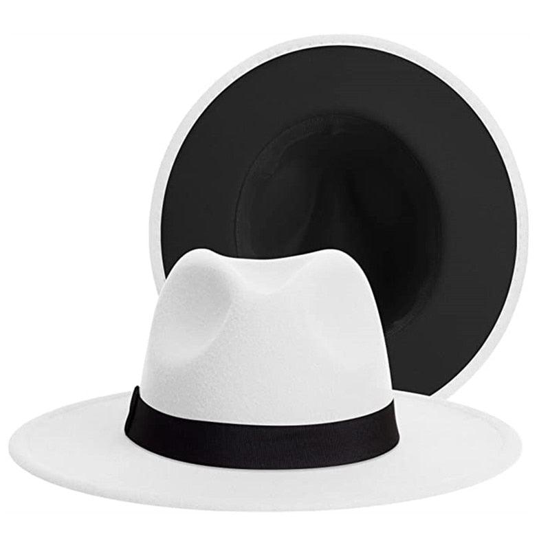 Classic Wide Brim Fedora Hat Men Women Two Colors Fedora Hats Cowboy Hat White Blue Belt Beautiful Design Soft Unisex Party Formal Hat 56-58CM Stevvex