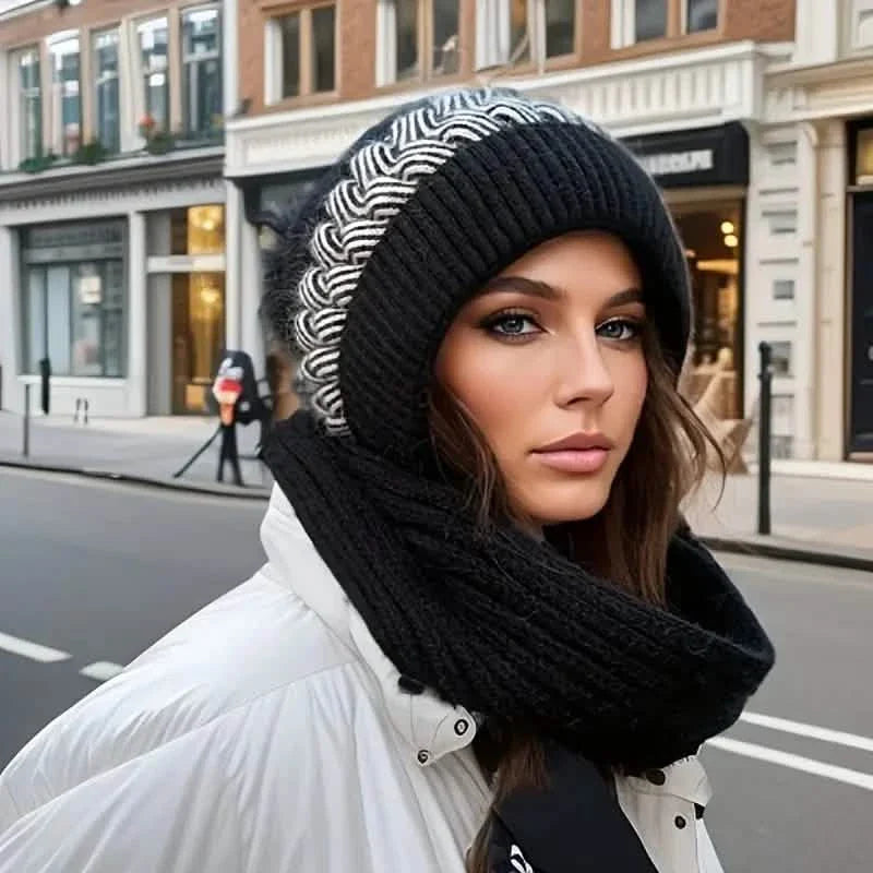 Coldproof Warm Beanie With Pom Classic Hooded Scarf Elastic Knit Hats Warm Beanies DailySale