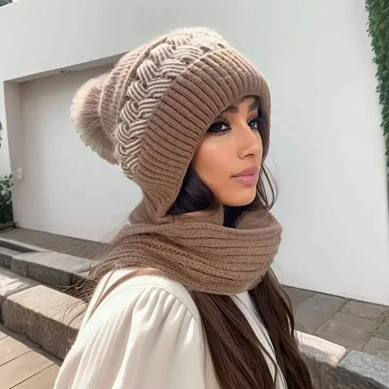 Coldproof Warm Beanie With Pom Classic Hooded Scarf Elastic Knit Hats Warm Beanies DailySale