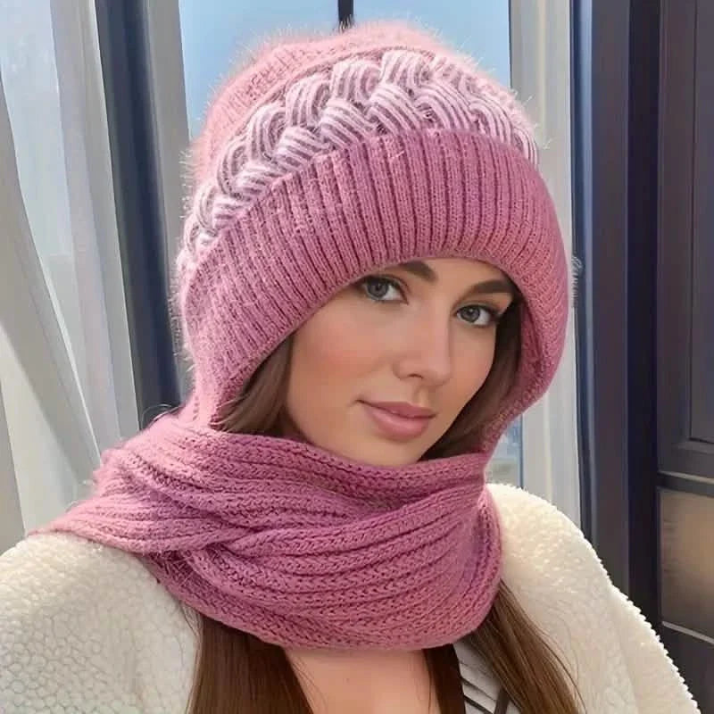 Coldproof Warm Beanie With Pom Classic Hooded Scarf Elastic Knit Hats Warm Beanies DailySale