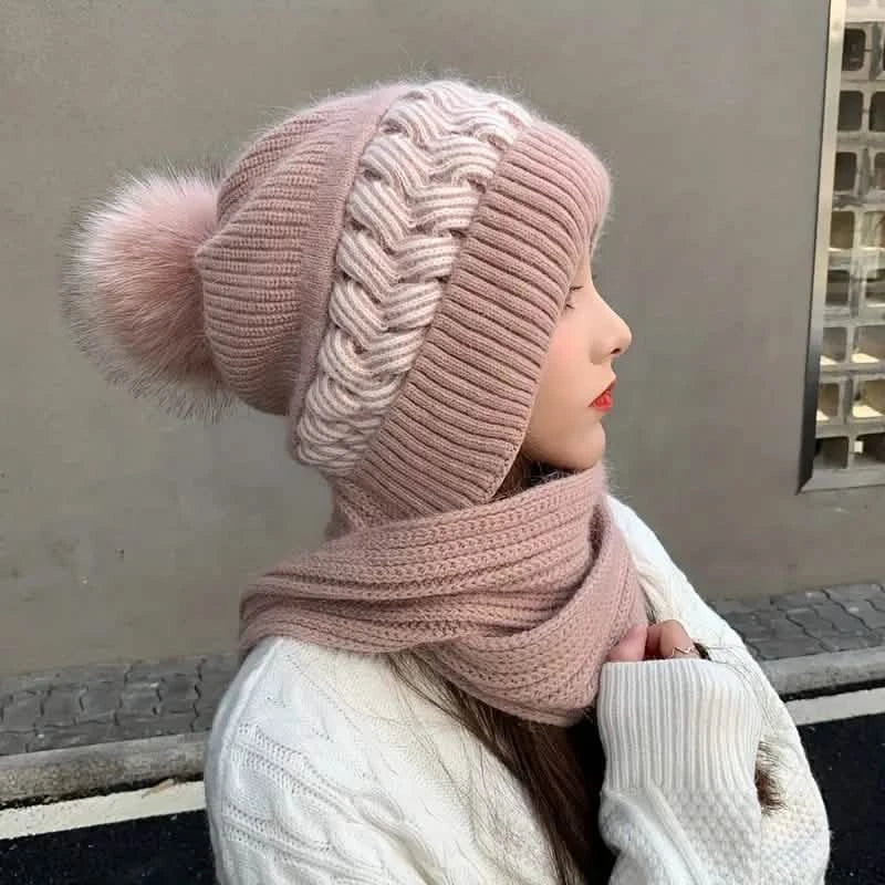 Coldproof Warm Beanie With Pom Classic Hooded Scarf Elastic Knit Hats Warm Beanies DailySale