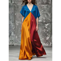 Color Block Round Neck Loose Short Sleeves Maxi Dress