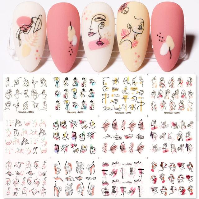 Colorful Wave Geometrics Shaped Water Decals Stickers For Nails Snake And Face Image Sliders Nail Art Decoration Decor Tip Transfer Nail Decals Sticker For Pretty Girl Self-Adhesive Nail Decals Designer Nail Stickers for Acrylic