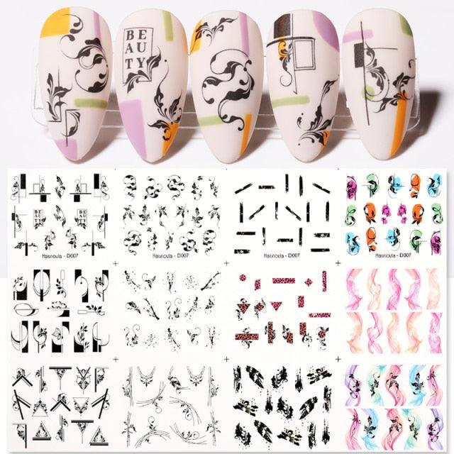 Colorful Wave Geometrics Shaped Water Decals Stickers For Nails Snake And Face Image Sliders Nail Art Decoration Decor Tip Transfer Nail Decals Sticker For Pretty Girl Self-Adhesive Nail Decals Designer Nail Stickers for Acrylic