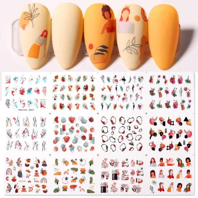 Colorful Wave Geometrics Shaped Water Decals Stickers For Nails Snake And Face Image Sliders Nail Art Decoration Decor Tip Transfer Nail Decals Sticker For Pretty Girl Self-Adhesive Nail Decals Designer Nail Stickers for Acrylic