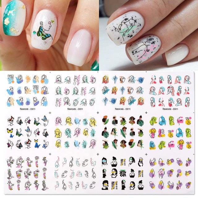 Colorful Wave Geometrics Shaped Water Decals Stickers For Nails Snake And Face Image Sliders Nail Art Decoration Decor Tip Transfer Nail Decals Sticker For Pretty Girl Self-Adhesive Nail Decals Designer Nail Stickers for Acrylic