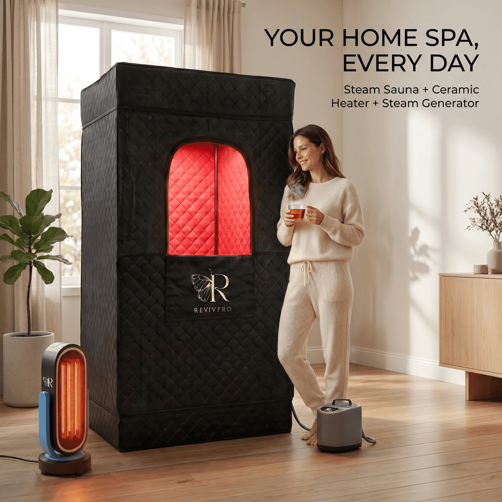 Complete Home Sauna Starter Bundle Kit – Steam Sauna + Sauna Heater RevivPro