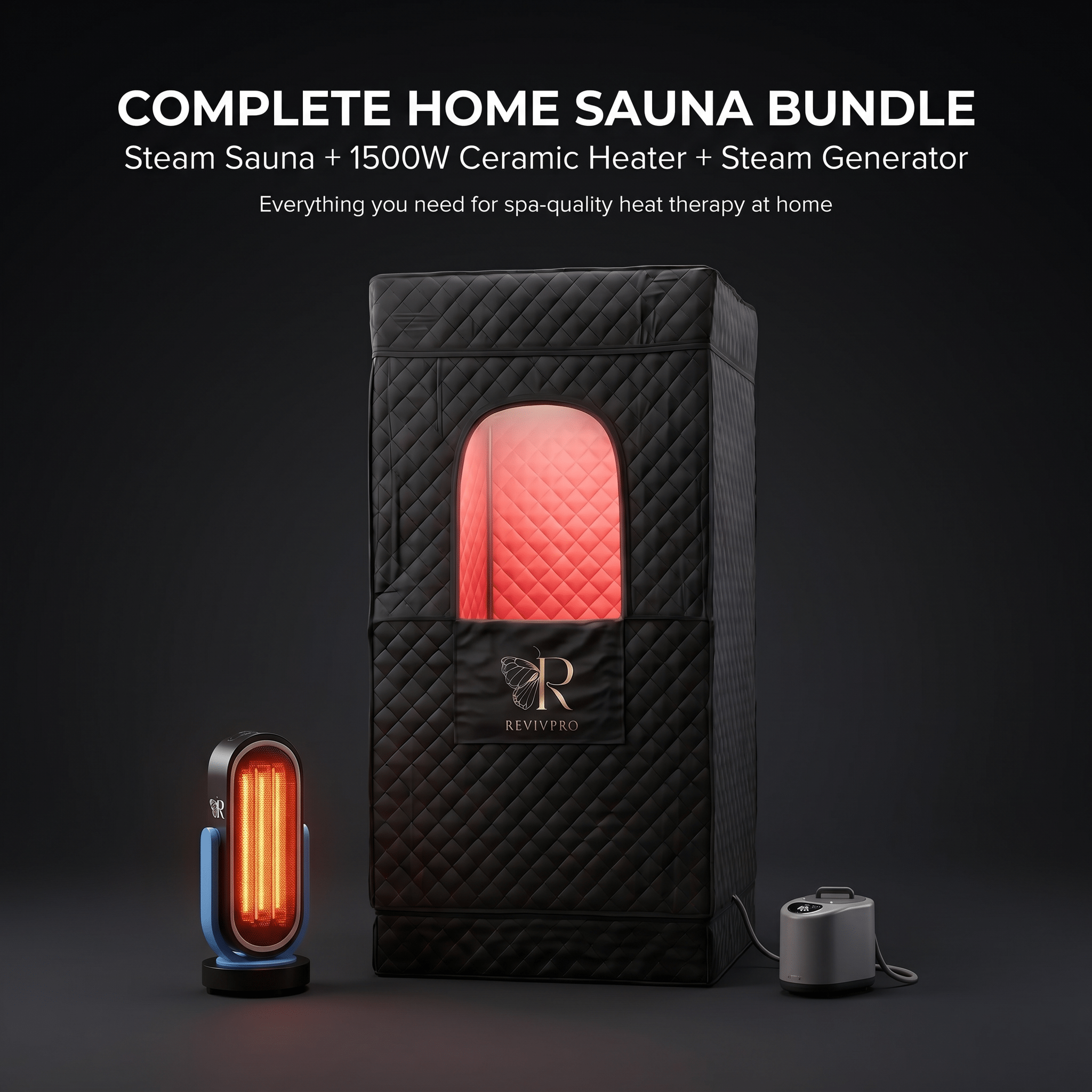 Complete Home Sauna Starter Bundle Kit – Steam Sauna + Sauna Heater RevivPro