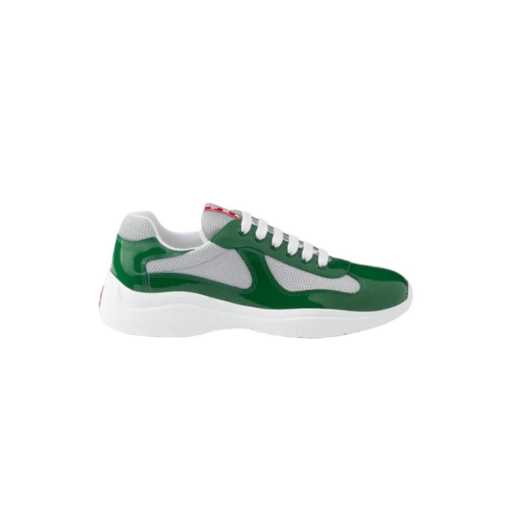 Patent leather and technical fabric Prada America's Cup sneakers 'Green/White' Banlieue91