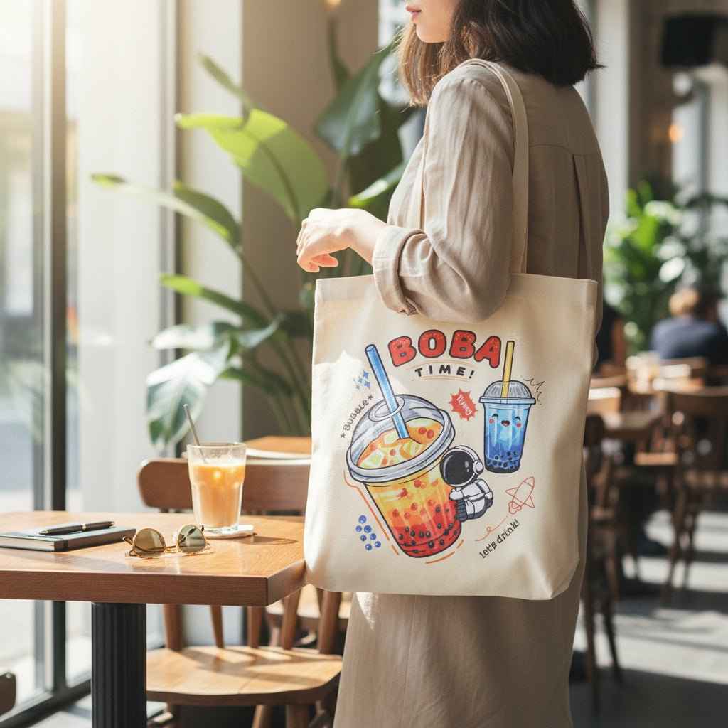 Bubble Tea Tote Bag Gift Set – Boba Bag with Keychain & Pin Dashing Nova