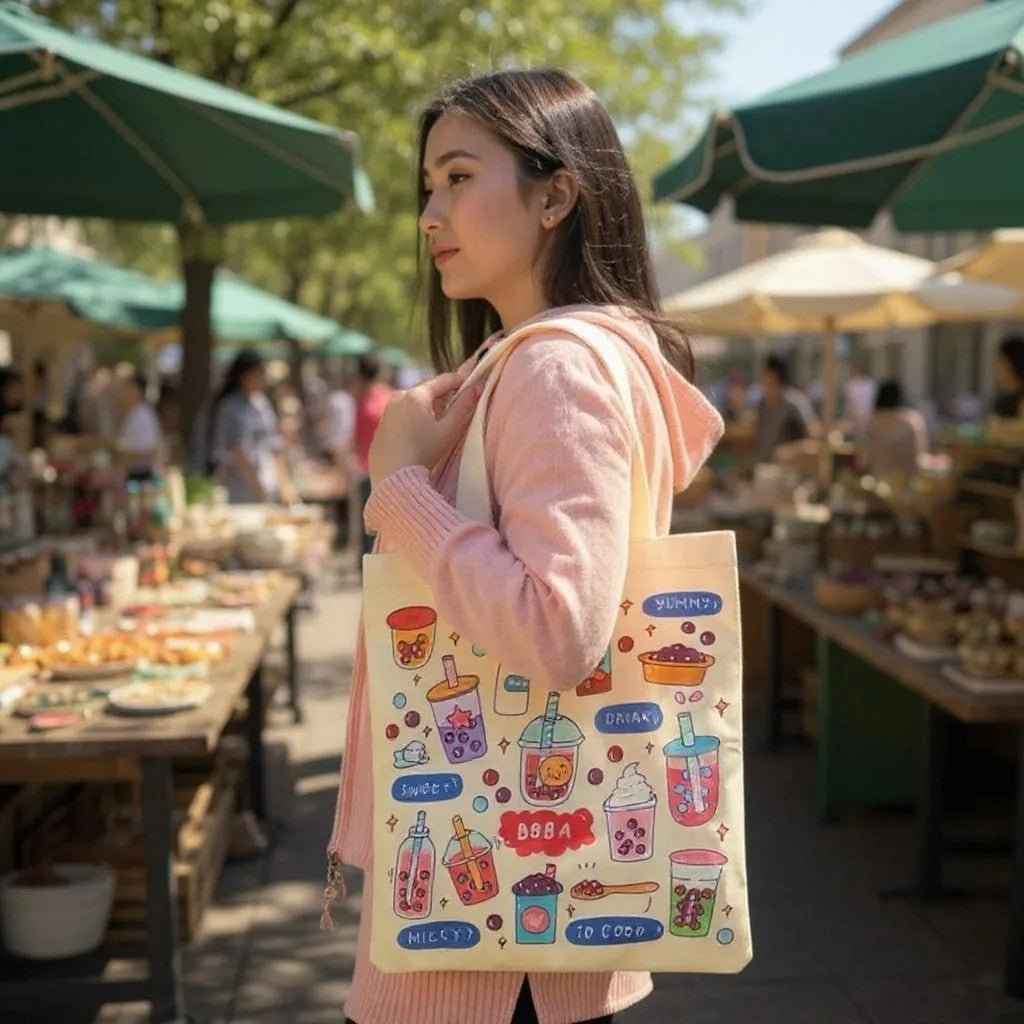 Bubble Tea Tote Bag Gift Set – Boba Bag with Keychain & Pin Dashing Nova