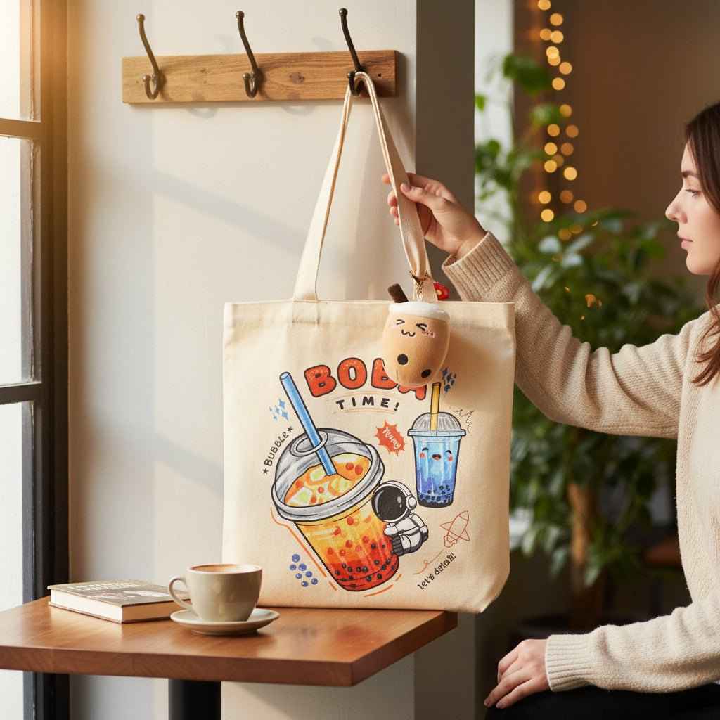 Bubble Tea Tote Bag Gift Set – Boba Bag with Keychain & Pin Dashing Nova