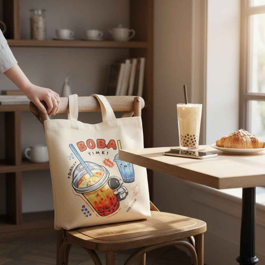 Bubble Tea Tote Bag Gift Set – Boba Bag with Keychain & Pin Dashing Nova