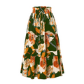 Cream Tiered Pleated Floral Print Elastic Waist Skirt