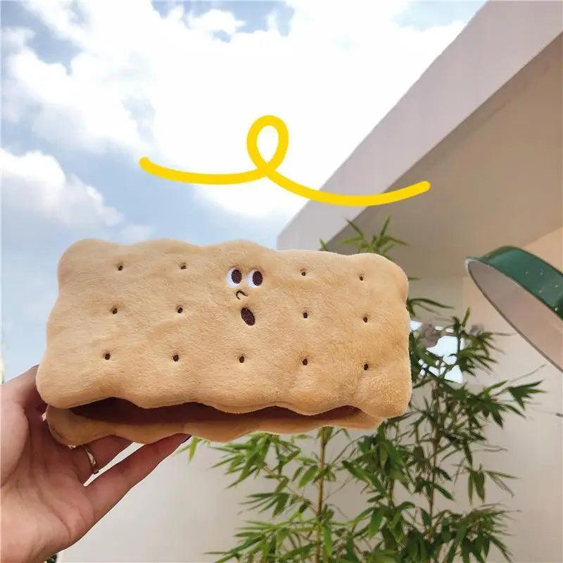 Cute Biscuit Shape Plush Pencil Bag Unique Soft School Classic Cookies Stylish Large Capacity Pouch Pencil Pouch For Teen Boys Girls School Students Pencil Bag Organizer