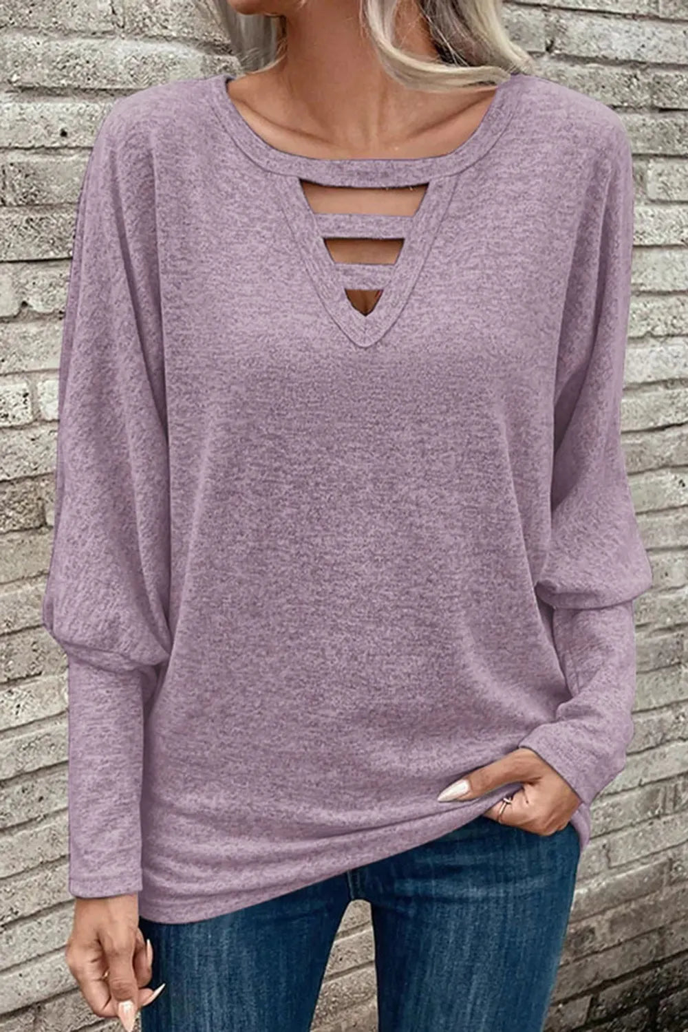 Cutout Round Neck Long Sleeve T-Shirt V.I.P Digital Presence