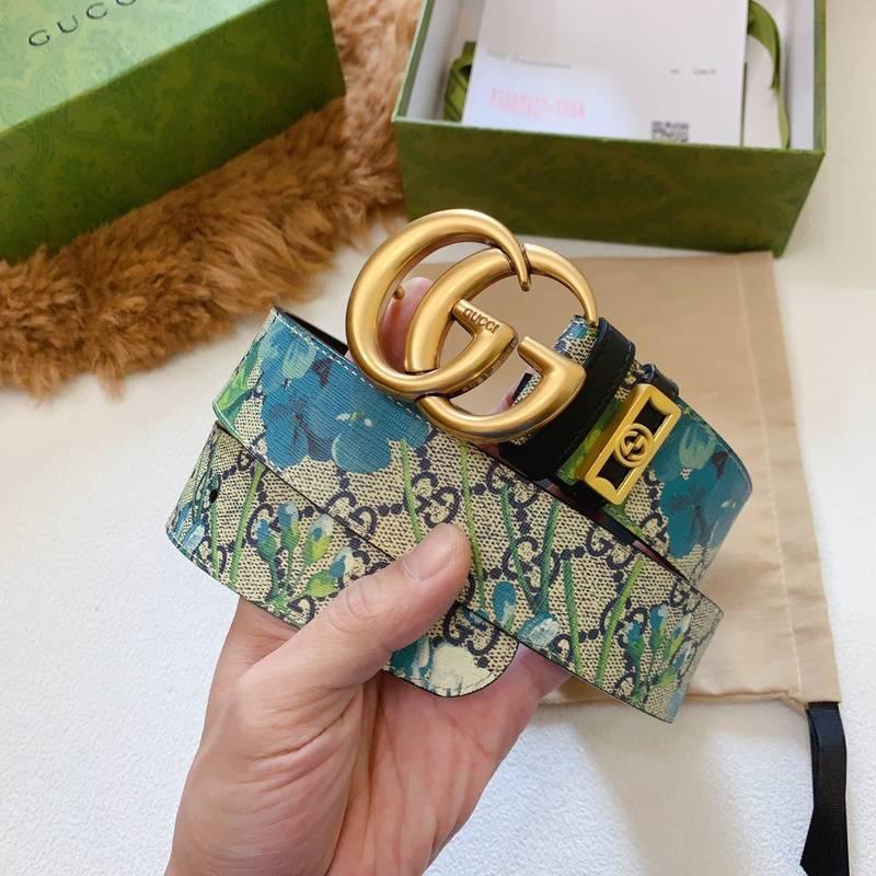 Gucci Guccissima Leather Floral Print Double Gold G Buckle Woman Belt Banlieue91