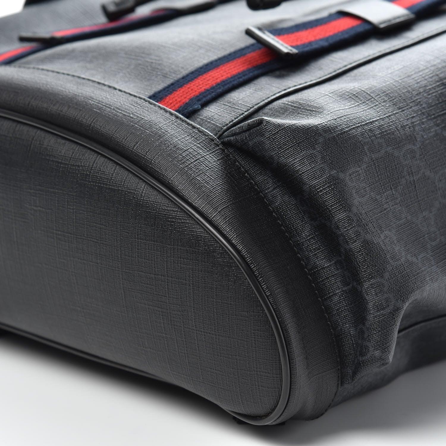 Gucci Soft GG Supreme Monogram Appia Calfskin Web Double Buckle Backpack Black Banlieue91