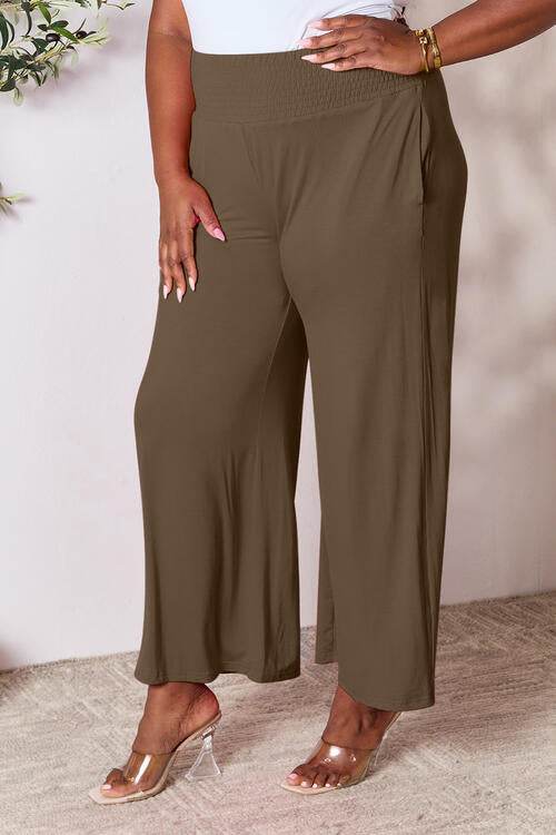 Basic Bae Full Size Smocked Wide Waistband Wide Leg Women Pants