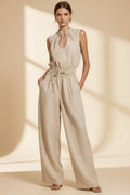 Women's Sleeveless High-Waist Wide-Leg Pleated Jumpsuit FitiqueFit