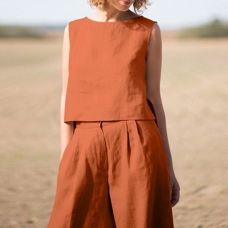 Plus Size Women's Solid Color National Style Retro Pants Suit
