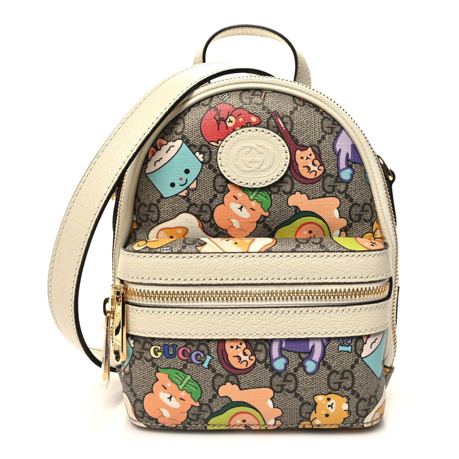 Gucci X PIKARAR GG Supreme Monogram Textured Dollar Calfskin Animal Print Retro Interlocking G Multi-Function Bag Beige Ebony Multicolor Mystic White Banlieue91