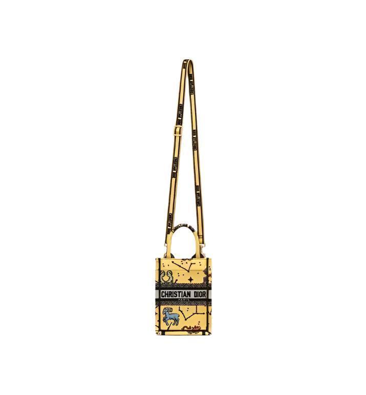 Christian Dior Canvas Embroidered Pixel Zodiac Mini Book Tote Phone Bag in Latte Multicolor Banlieue91