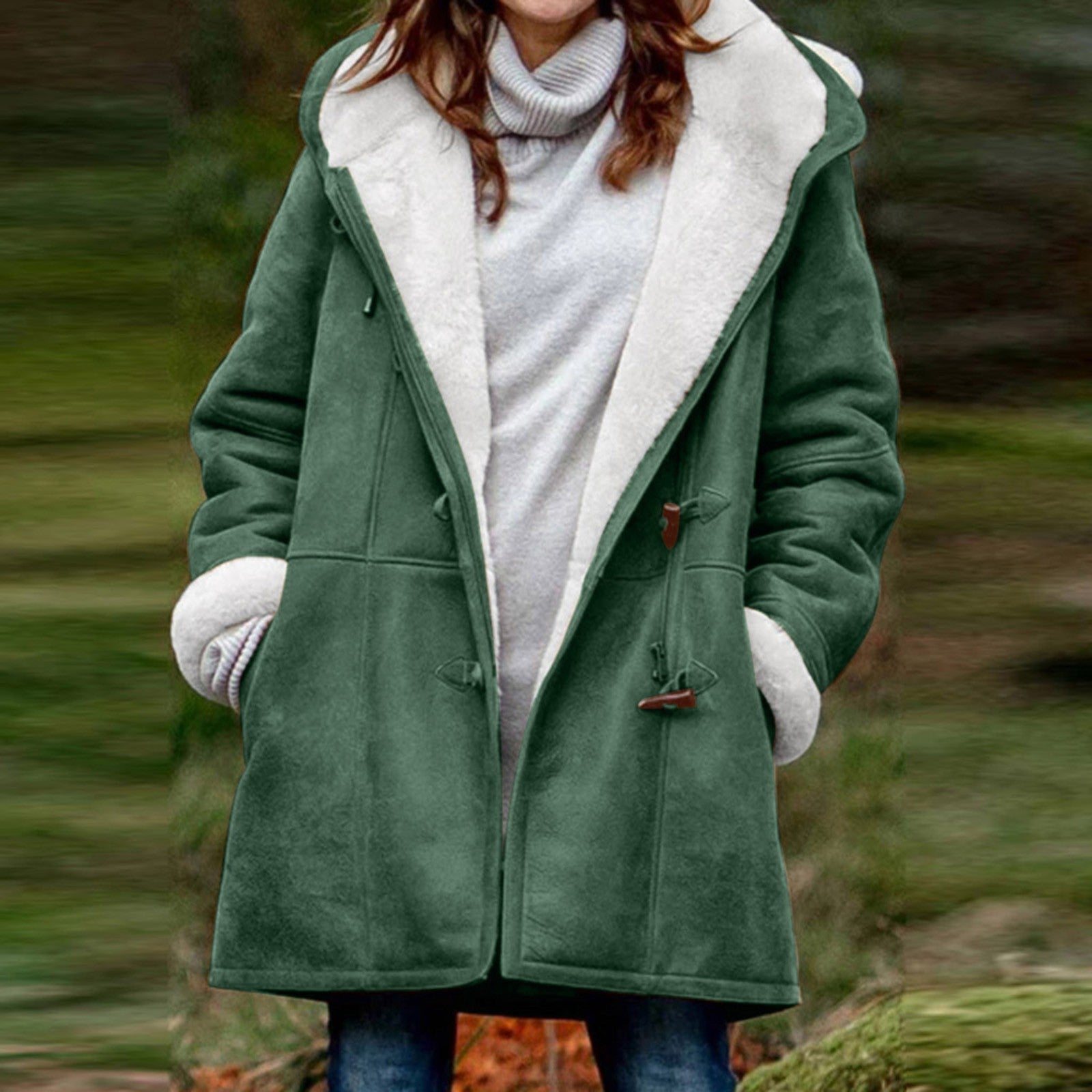 Sherpa-Lined Duffle Toggle Jacket with Hood — Warm Hooded Fleece Coat FitiqueFit