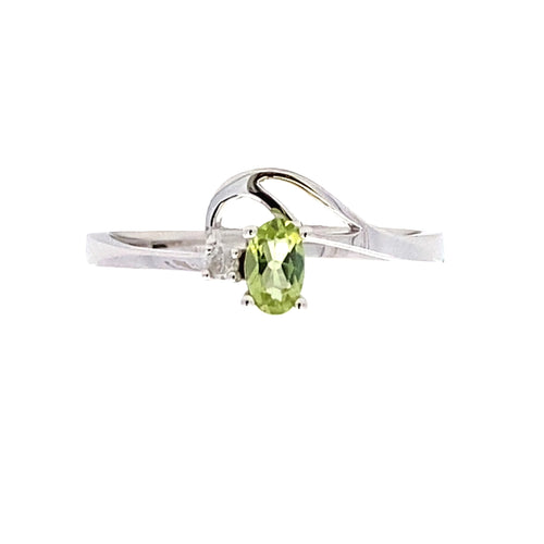 .02ct Peridot Diamond Ring 10KT White Gold Bids.com