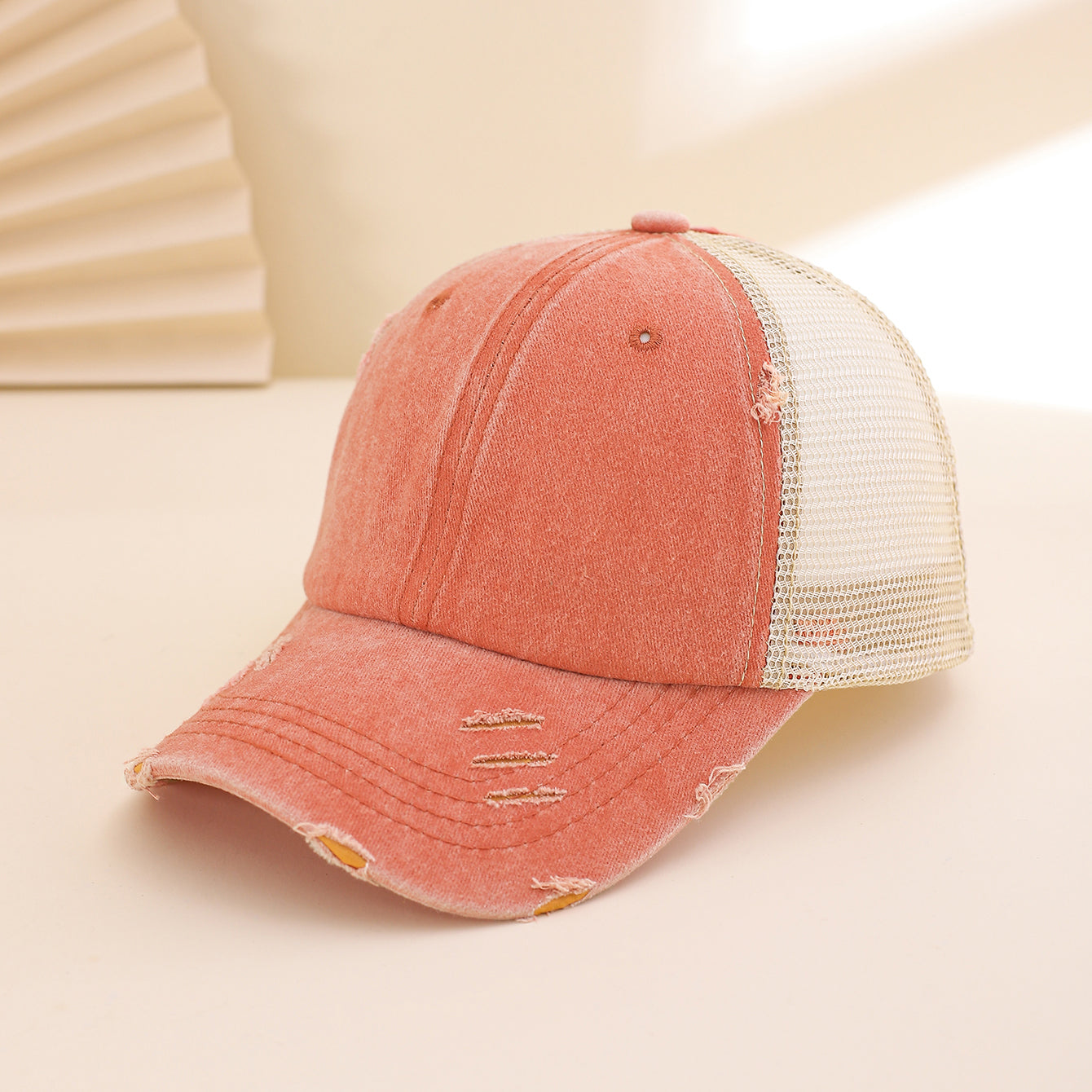 Distressed Washed Mesh Baseball Cap – Frayed Unisex Hat for Outdoor & Daily Wear FitiqueFit