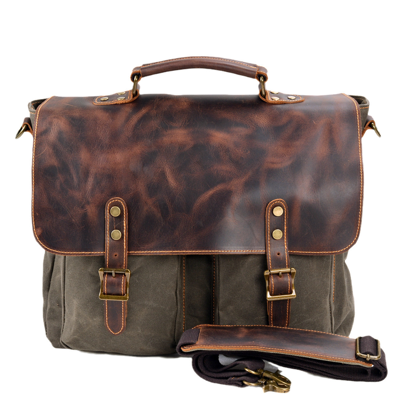 Waterproof Canvas Stitching Leather Briefcase Handbag Pi-Mart