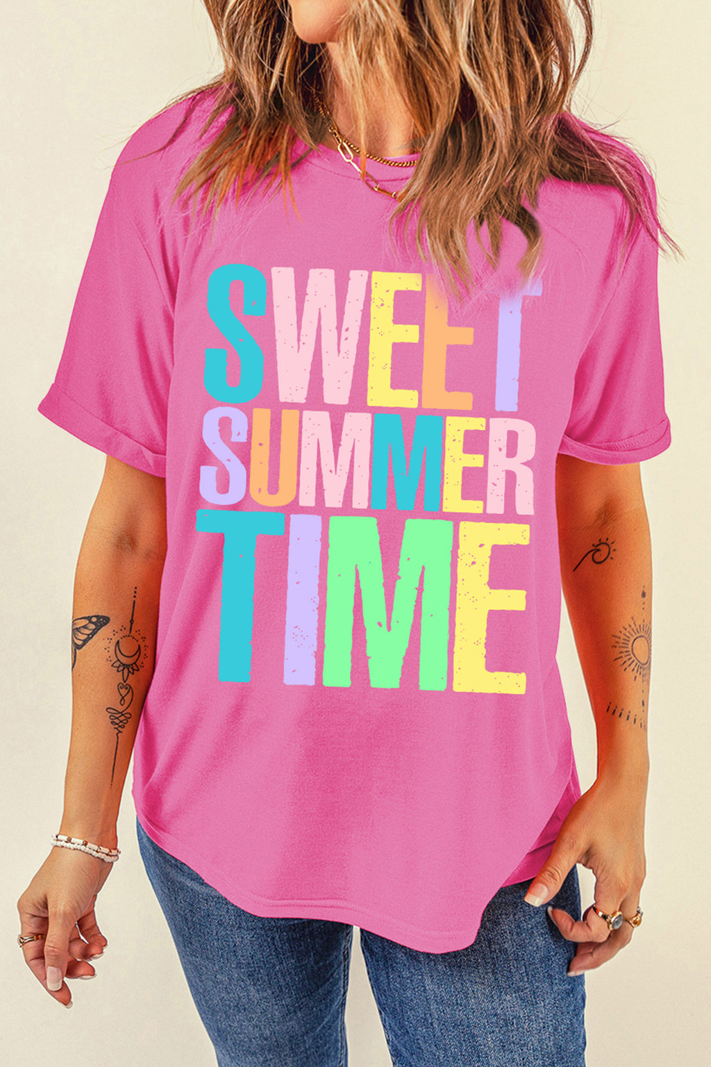 Sachet Pink SWEET SUMMER TIME Letter Graphic Tee
