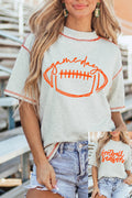 Light Grey Contrast Stitched Rugby/football season Reversible Print High Neck Short Sleeve Top