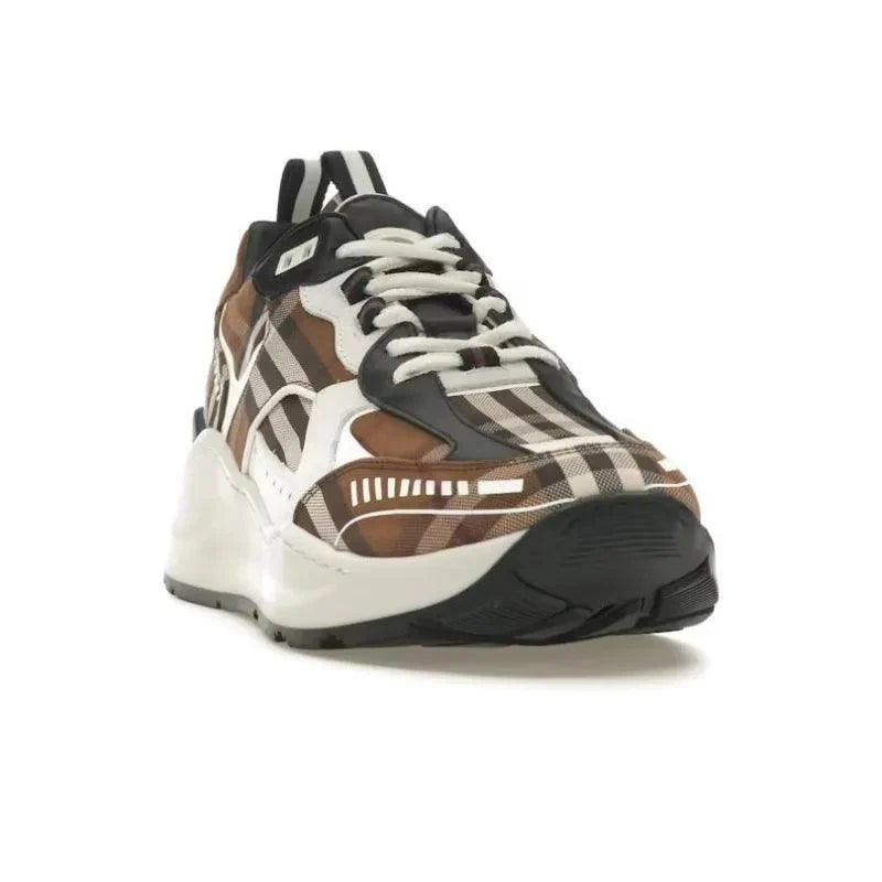 Burberry Vintage Check Cotton And Leather Sneakers Dark Birch Brown White Banlieue91