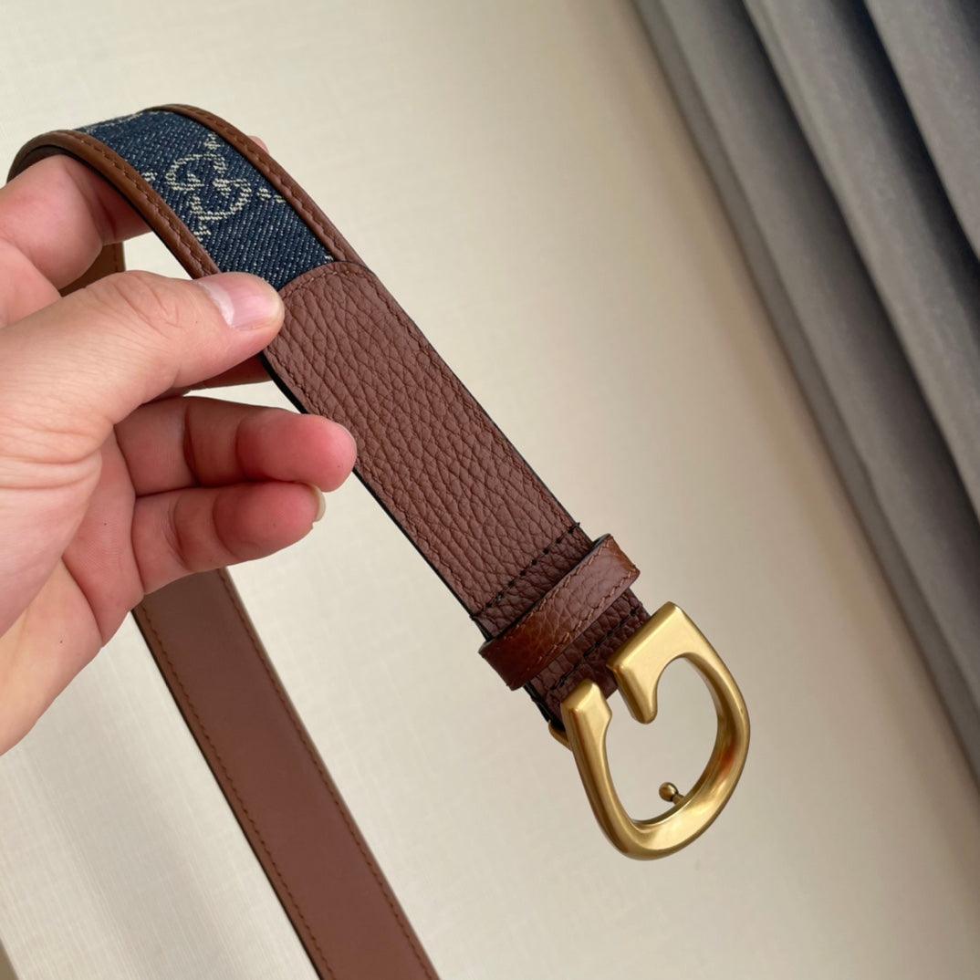 GUCCI Embellished coated-canvas and leather belt 'Brown/Blue' Banlieue91