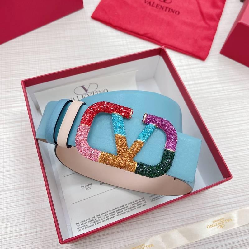 VALENTINO GARAVANI V logo Rainbow Reversible Leather Belt 'Beige/Sky Blue' Banlieue91