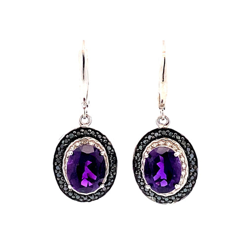 .38ct Amethyst Diamond Dangle Earrings Sterling Silver Bids.com