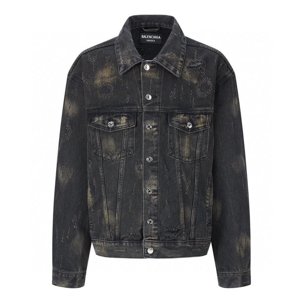 Balenciaga Oversized Distressed Denim Jacket - Black Banlieue91