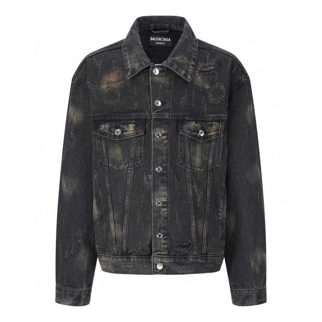 Balenciaga Oversized Distressed Denim Jacket - Black Banlieue91