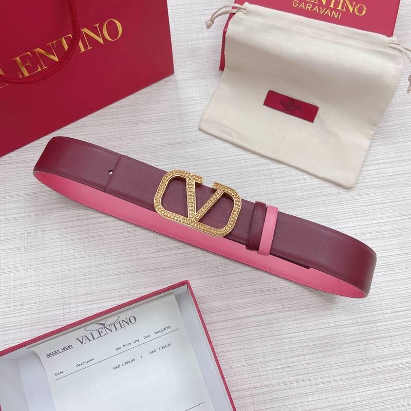 Valentino V logo Hammered Buckle Reversible Wide Signature Belt 'Red/Pink' Banlieue91