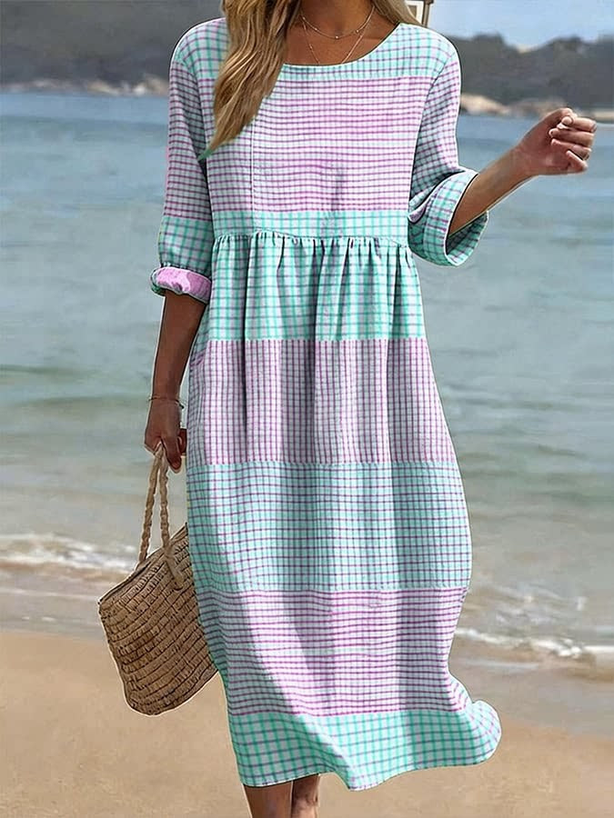 Women's Plus-Size Patchwork Maxi Dress – Relaxed Fit Casual Skirt FitiqueFit
