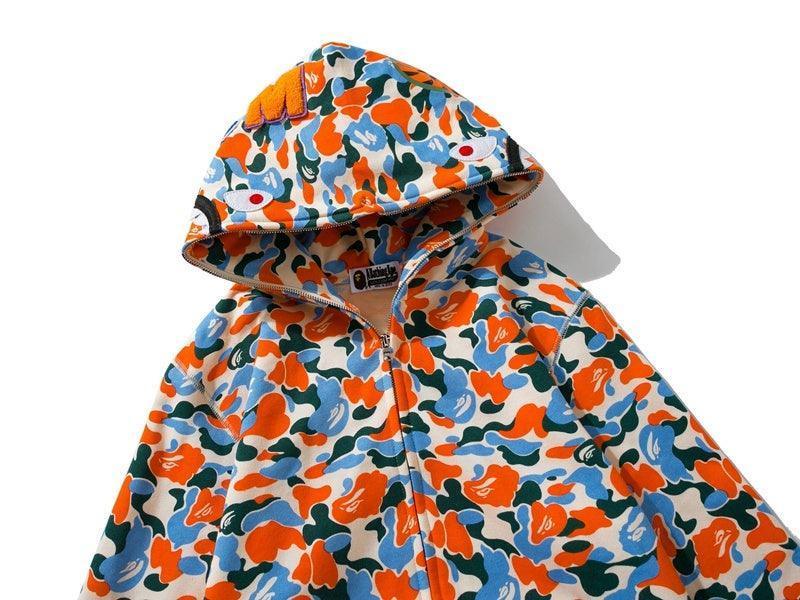 BAPE Camo Shark Full Zip Hoodie Purple Yellow Blue Banlieue91