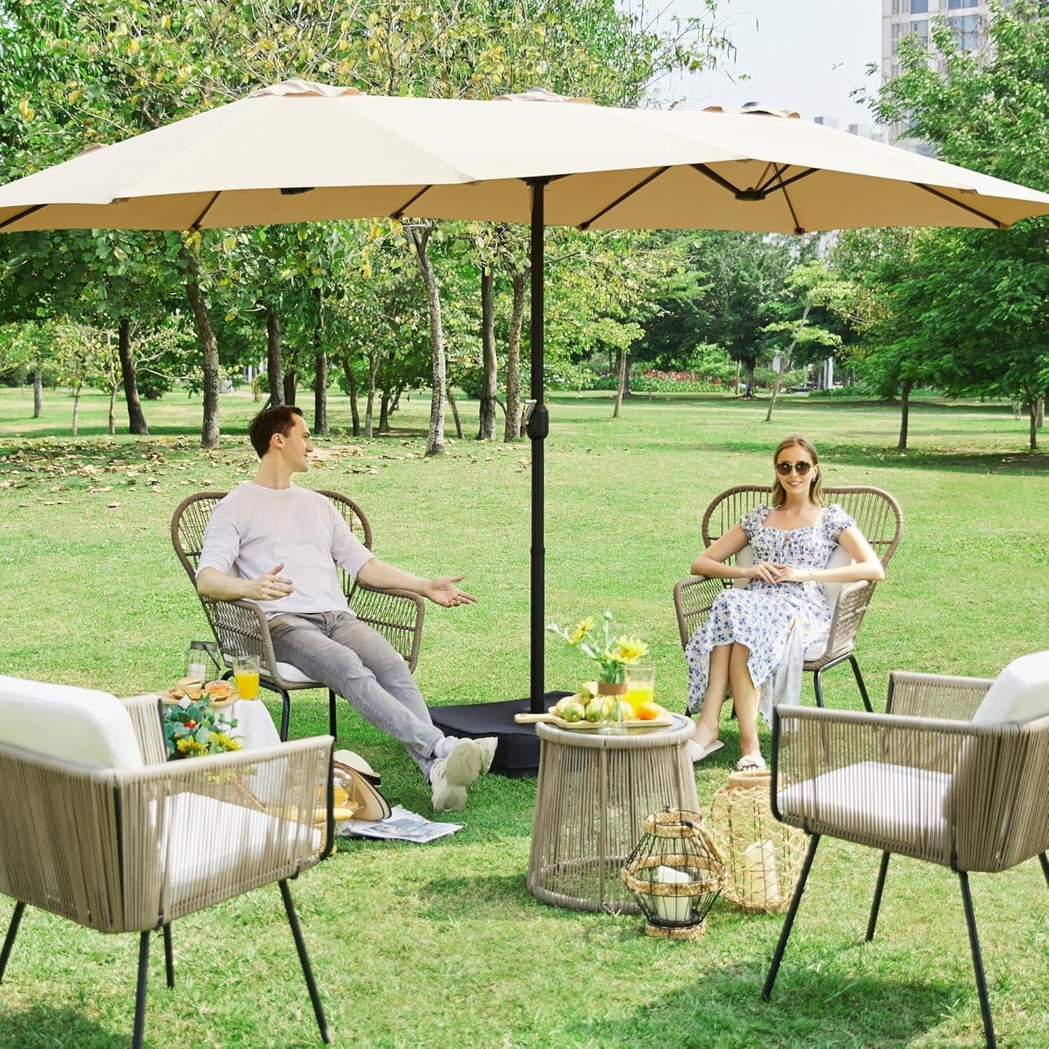 13 Ft Patio Umbrella Weather Resistant BaseIncluded Tan