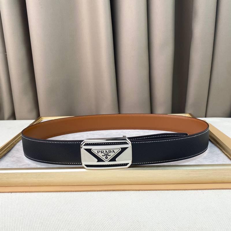 Prada Leather Belt Brushed Silver Buckle 'Black' Banlieue91