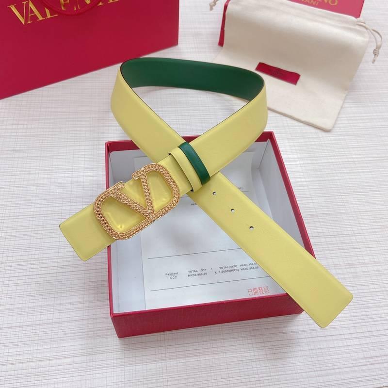 Valentino V logo Hammered Buckle Reversible Wide Signature Belt 'Lime/Green' Banlieue91
