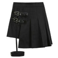 Dark Leg Ring Asymmetric Pleated Skirt